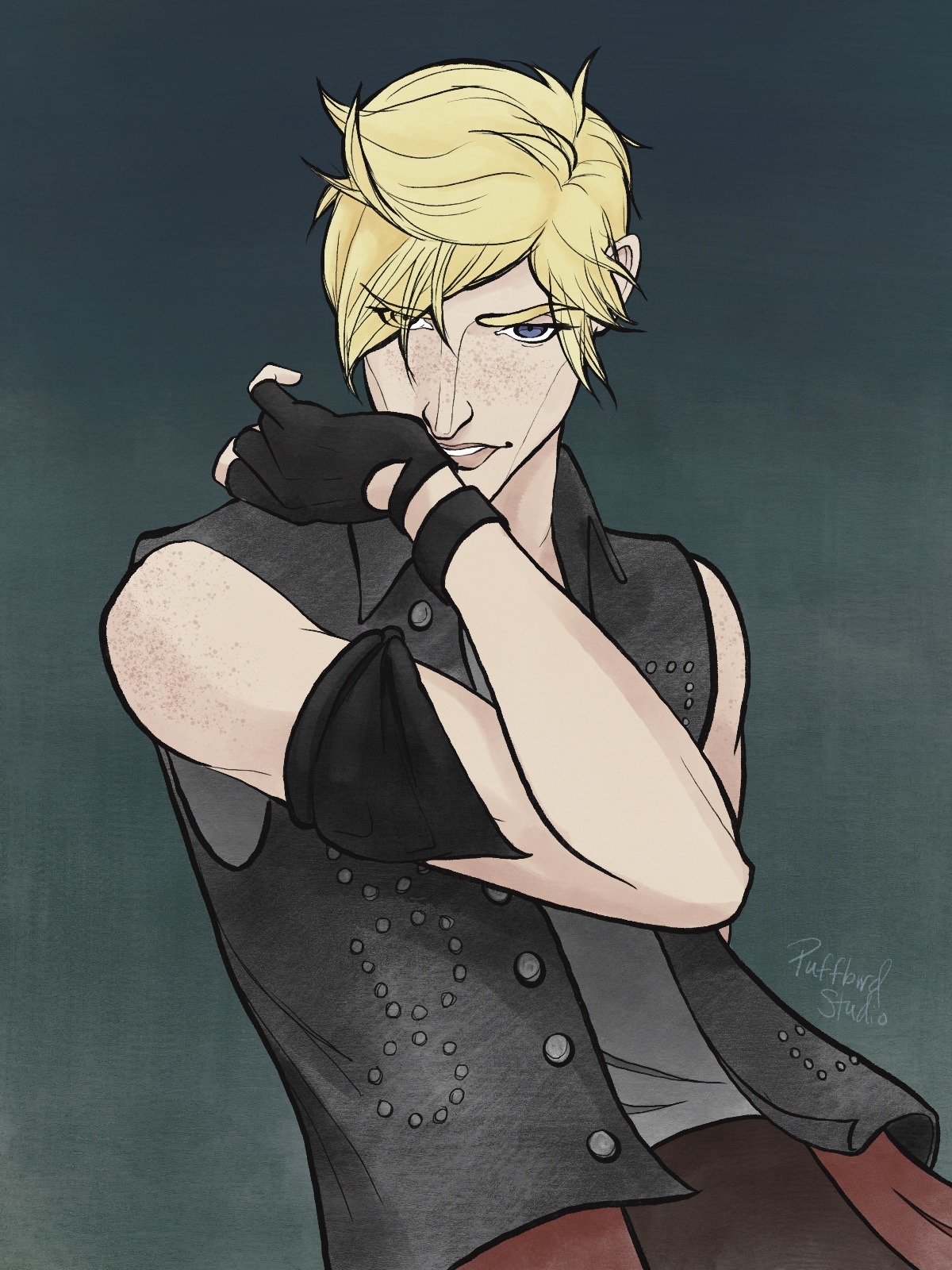 Prompto Argentum in his Crownsguard fatigues